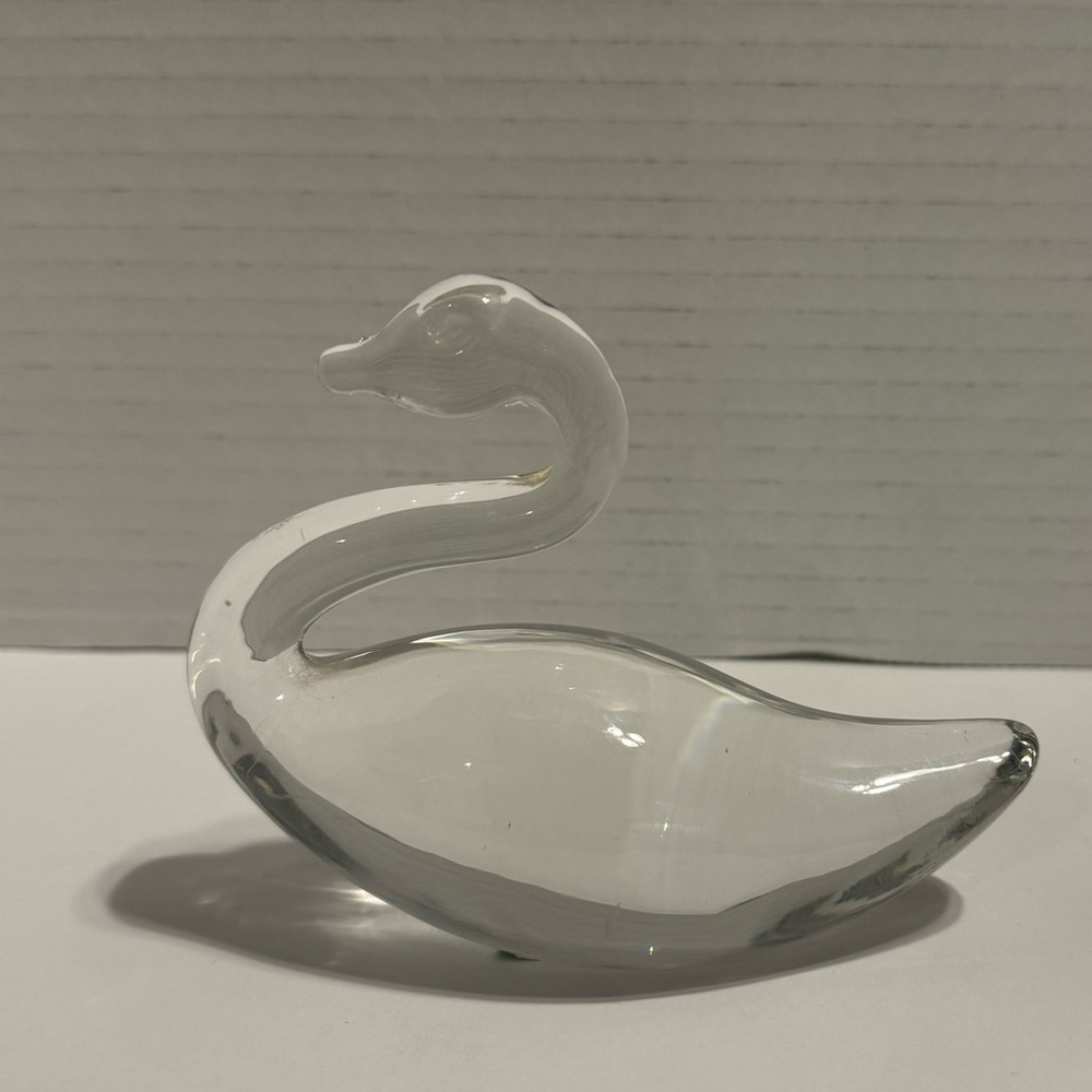 Blown Glass Clear Swan Glass Paperweight Vintage Swan Art Glass Pressed